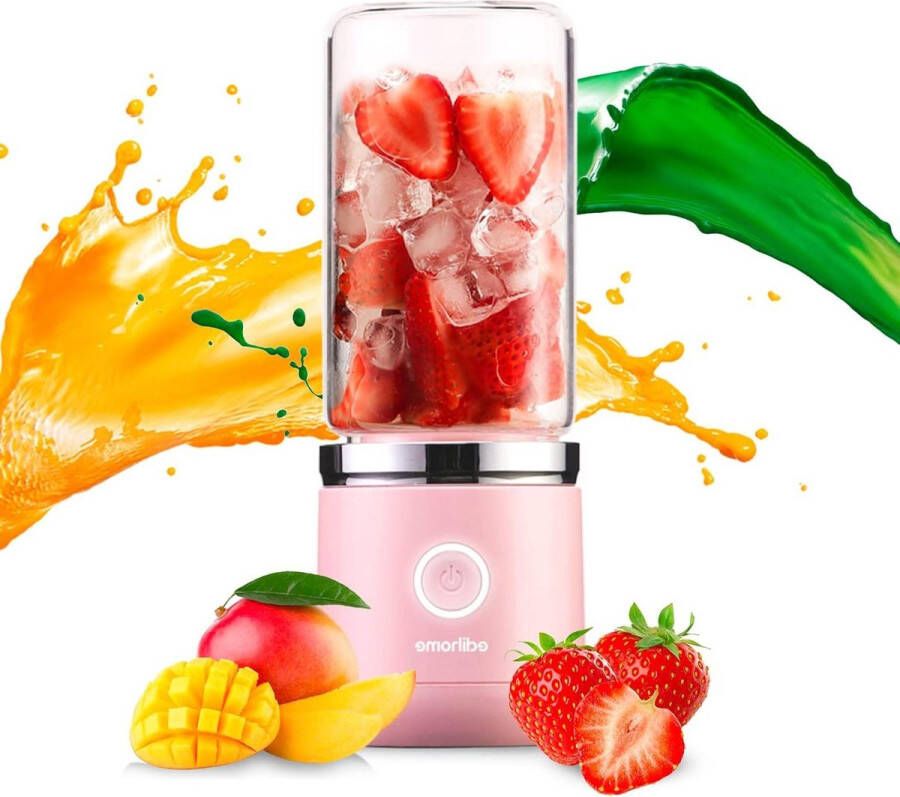 Draagbare mini-staafmixer voor groenten en fruit 380 ml smoothie blender USB-oplaadbaar 2000 mA (roze) sapcentrifuge groenten en fruit