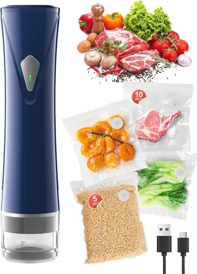 Draagbare Mini Vacuümmachine voor Voedsel met 15 Herbruikbare Zakken Compact en Handzaam