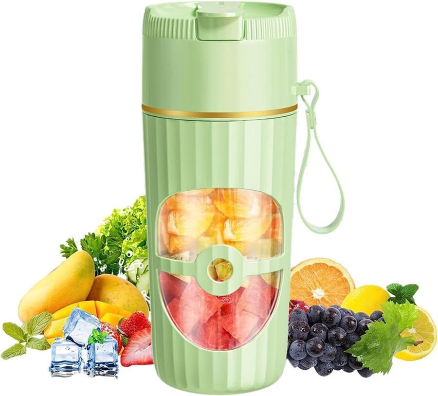 Draagbare mixer 400 ml kleine sapcentrifuge 65 watt USB oplaadbare smoothie maker Fresh Juice Mixer met 10 roestvrije messen mini-blender voor shakes sap smoothies (groen)