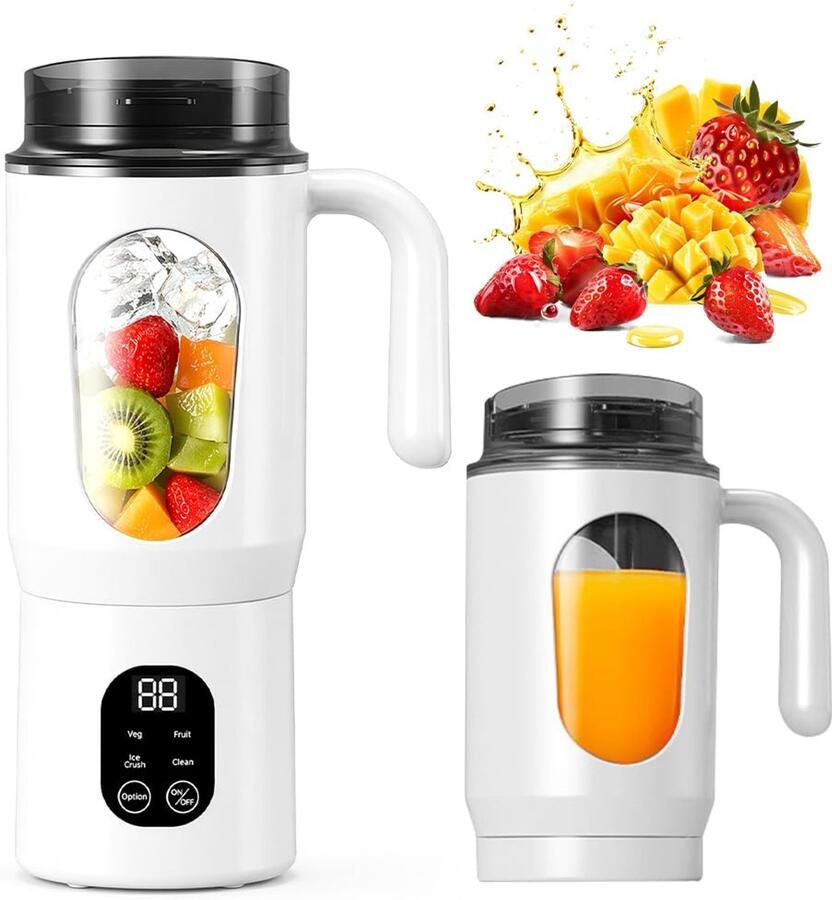 Draagbare mixer 500 ml draagbare blender to go fresh juice mixer fles met lekvrij deksel drinkopening krachtig oplaadbaar voor mix go gehakt ijs wit