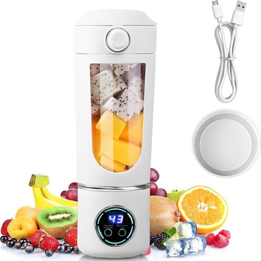 Draagbare mixer 700 ml blender smoothie mini-blender met 12 roestvrijstalen messen en digitaal display oplaadbare shakes en smoothie-maker kleiner voor reizen keuken kantoor fitness (wit)