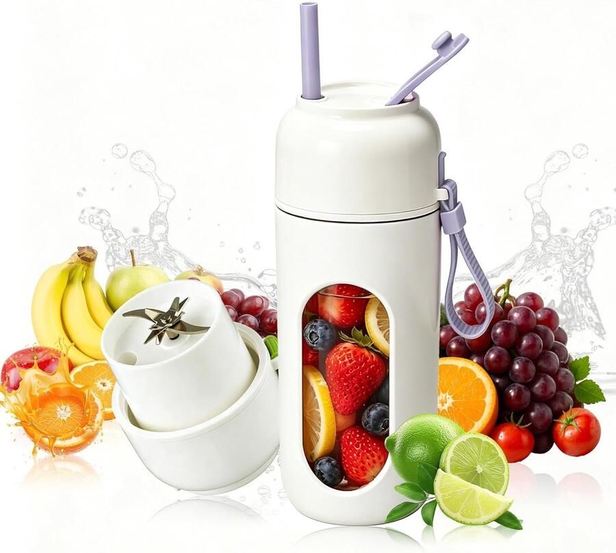Draagbare mixer met 12 roestvrijstalen messen 340ml capaciteit draadloos en oplaadbaar ideaal voor shakes babyvoeding en smoothies onderweg
