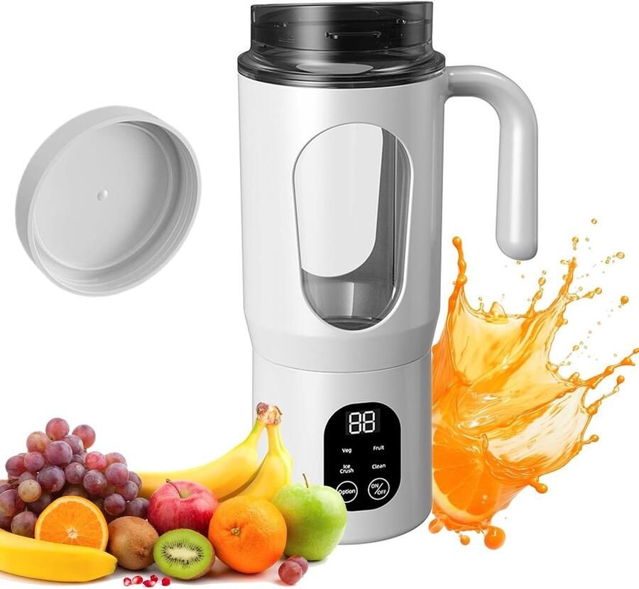 Draagbare Mixer met Handvat Mini Blender en Kleine Juicer voor Smoothies USB Oplaadbare Smoothie Maker met 12 Roestvrijstalen Messen en Siliconen Rietje voor Thuisgebruik