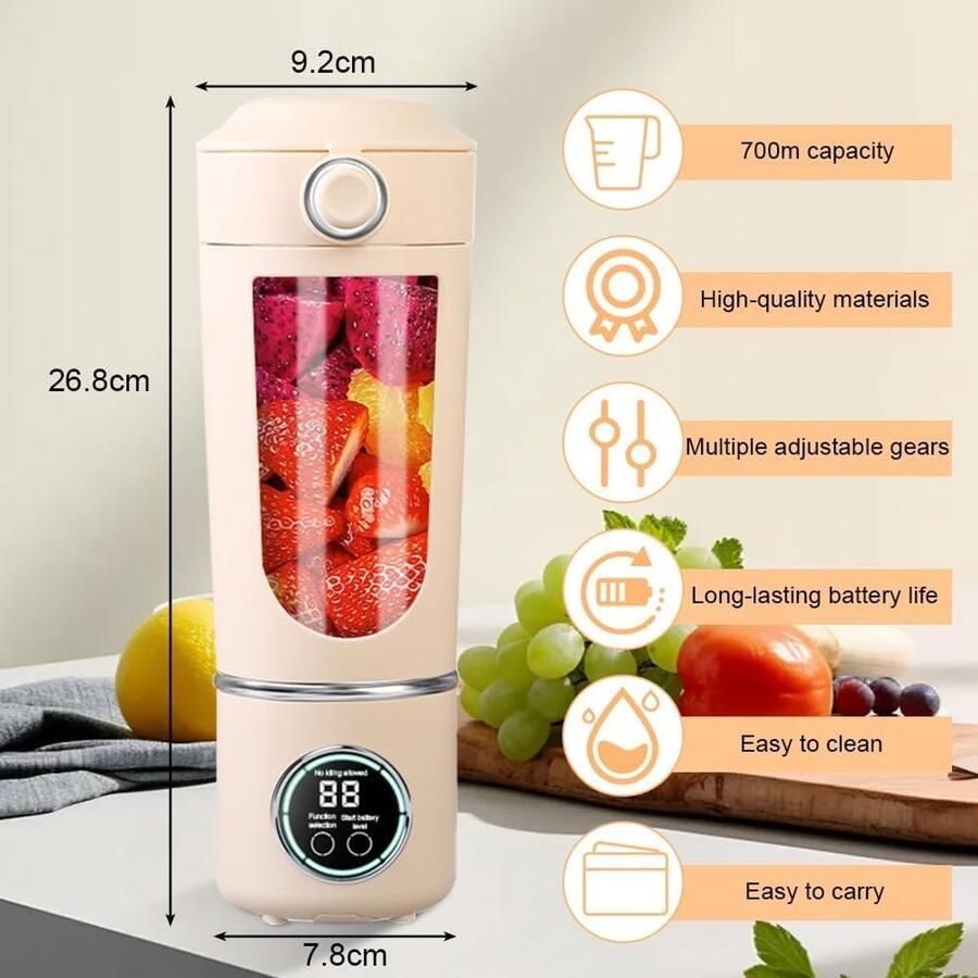 Draagbare Mixer Smoothie Maker Gezonde Drankjes Maken 12 Roestvrijstalen Messen 700 ml Capaciteit Beige - Foto 2