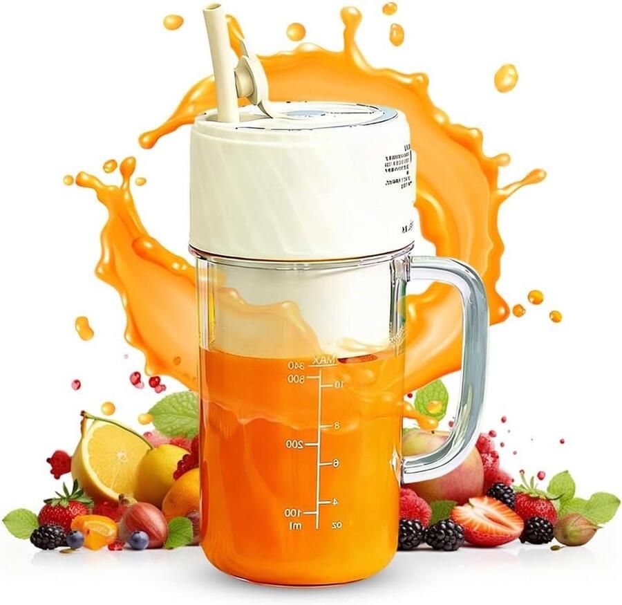 Draagbare Mixer Mini Blender Gezonde Drankjes Maken 6 Roestvrijstalen Bladen 400 ml Beige