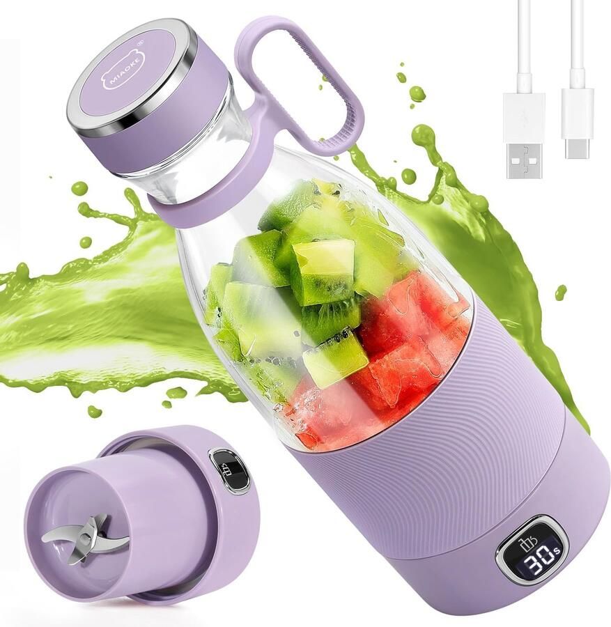 Mixer met 6 messen voor sapshakes en smoothies 350 ml mini-mixer met USB-oplaadbaar led-display 3000 mAh oplaadbare batterij voor thuis en sport