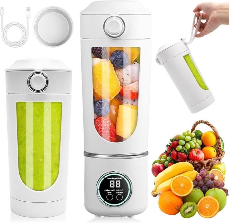 Draagbare Mixer Mini Blender Smoothies Maken 12 Roestvrijstalen Bladen 700 ml Wit