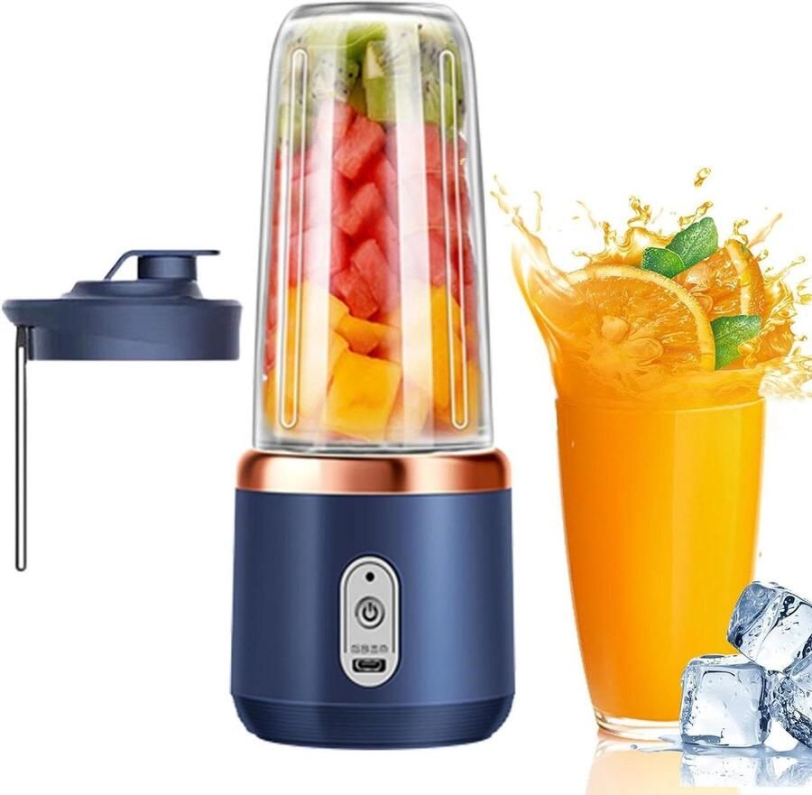 Draagbare Mixer Persoonlijke Blender Fruitshakes Maken 6-Blads Roestvrijstaal 10 cm Blauw