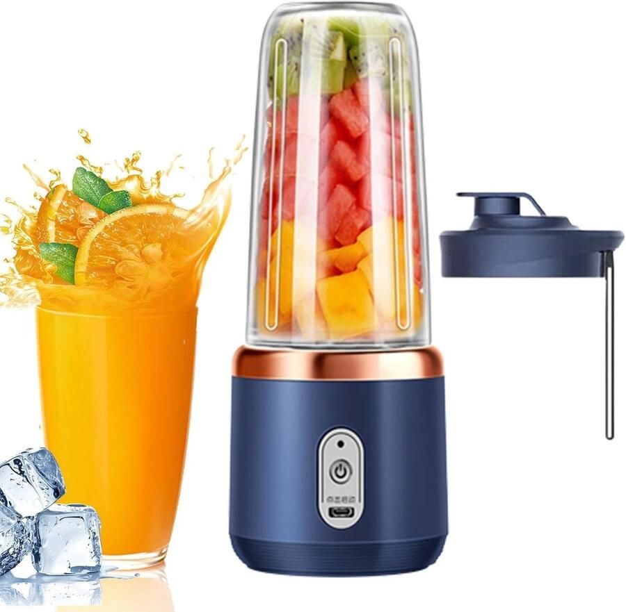 Draagbare Mixer Persoonlijke Blender Fruitshakes Maken 6-Blads Snijder 10x10x10 mm Blauw