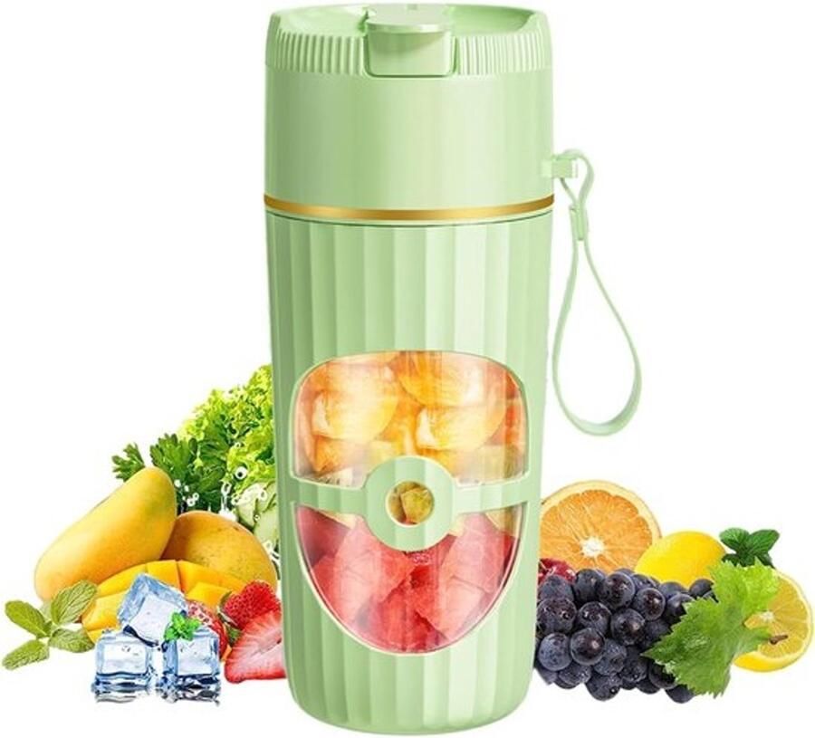 Draagbare mixer sapcentrifuge en blender voor het maken van dranken 10 roestvrijstalen messen 400 ml groen
