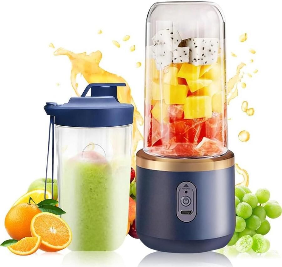 Draagbare Mixer Smoothie Maker Gezonde Drankjes Maken 6 RVS Messen 400 ml Blauw