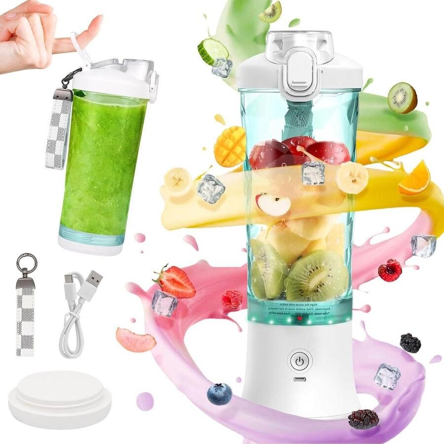Draagbare mixer Smoothie maker Drankjes maken 6 RVS messen 600 ml Wit