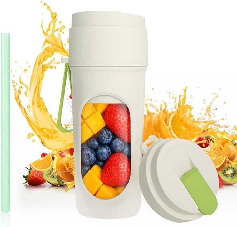 Draagbare Mixer Smoothie Maker Gezonde Drankjes Maken 12 Krachtige Messen 450ml Capaciteit Groen Beige
