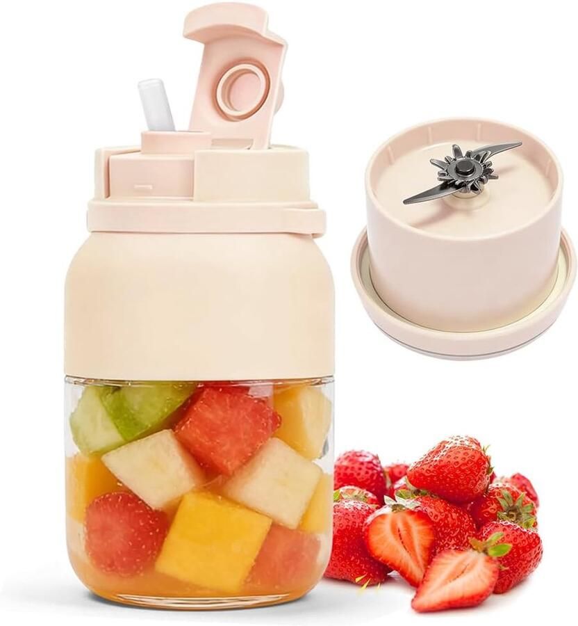 Draagbare Blender Mixer To Go Verse Smoothies Maken 38 Roestvrijstalen Messen 1200 ml Crèmekleurig