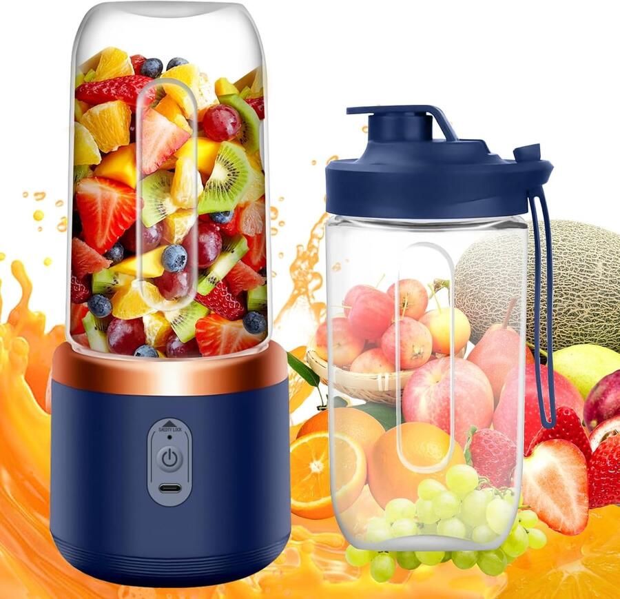 Draagbare Mixer Smoothie Maker Verse Sapjes Maken 6 RVS Bladen 400ml Capaciteit Blauw