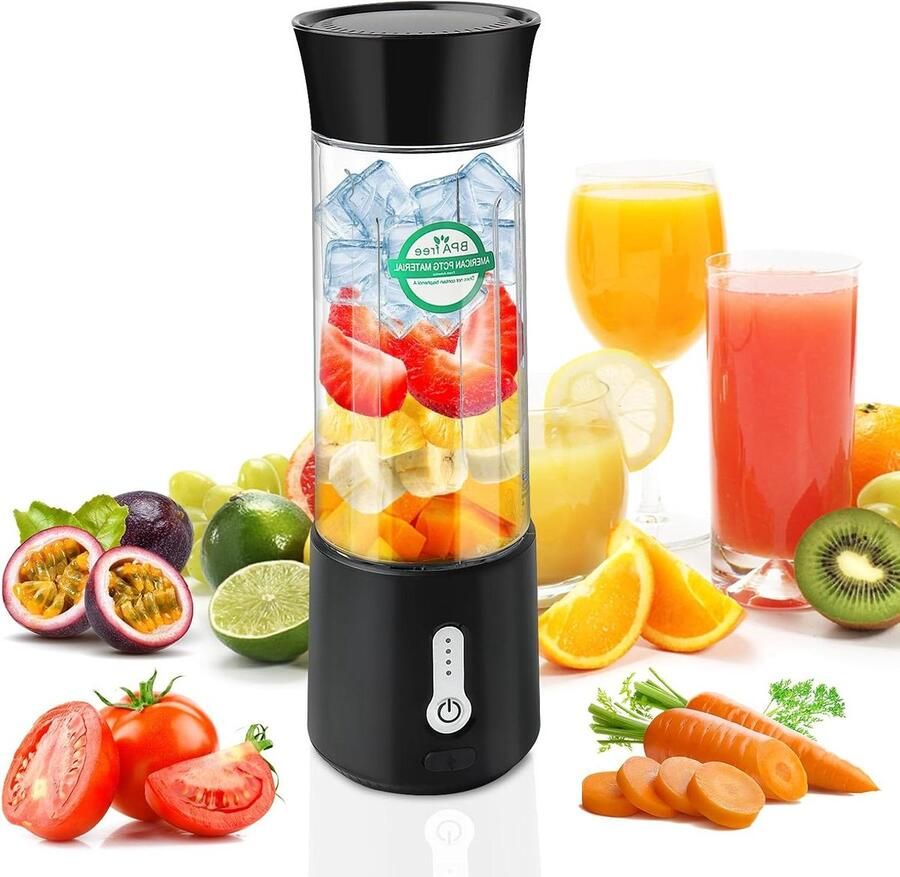 Draagbare Mixer Smoothie Maker Snelle Drankjes Maken 6 Roestvrij Staal Bladen 500ml Capaciteit Zwart