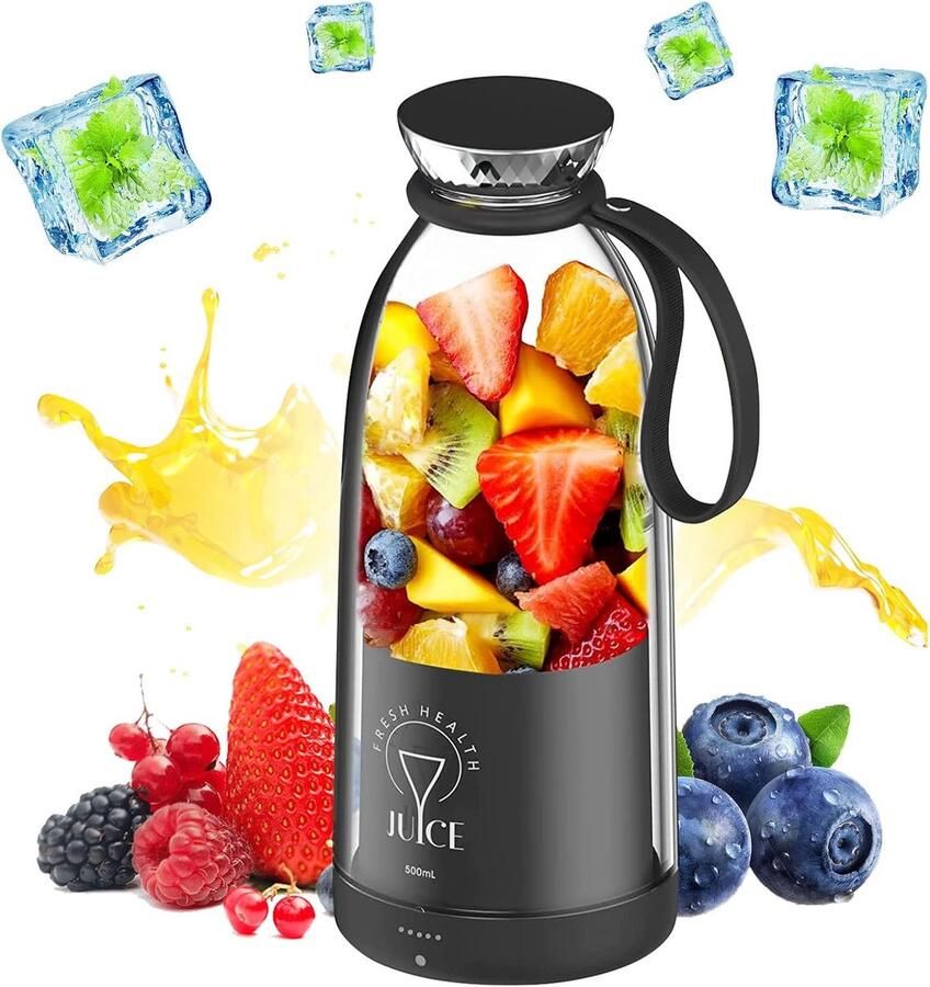 Draagbare Mixer Smoothie Maker Verse Drankjes Maken 6 RVS Bladen 500ml Capaciteit Zwart
