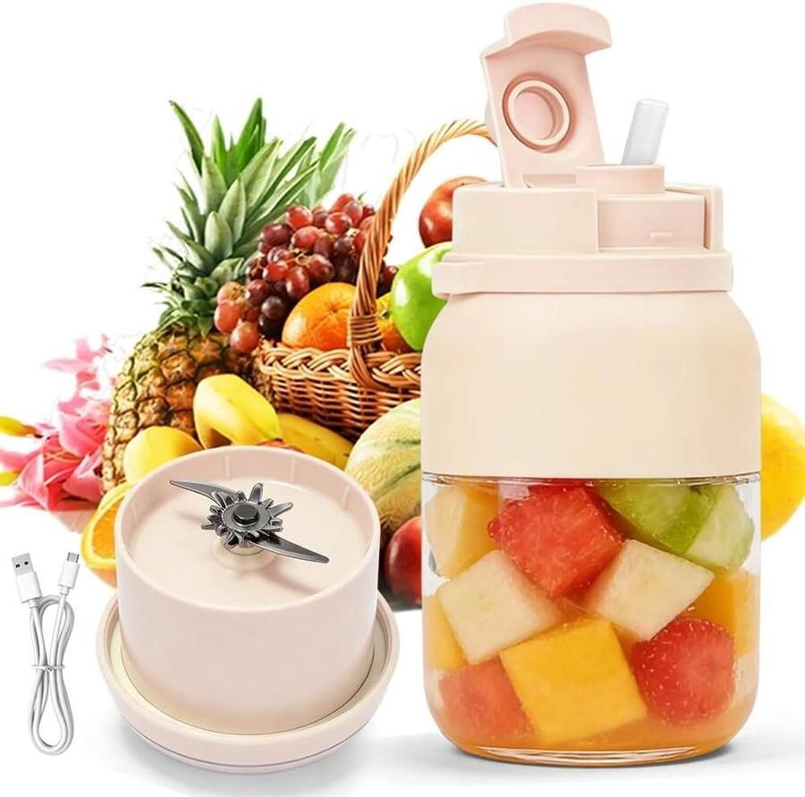 Draagbare Mixer Smoothie Maker Verse Drankjes Maken Lekvrij Ontwerp 1200 ml Capaciteit Beige