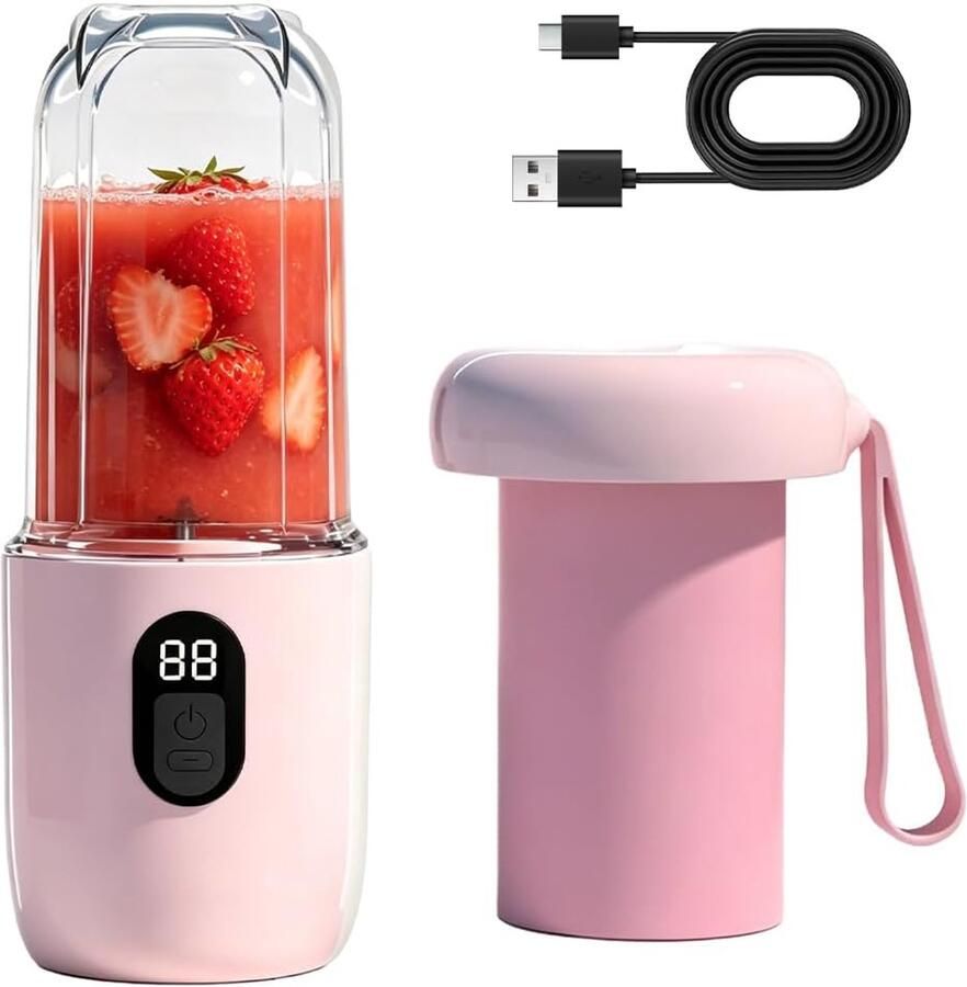 Draagbare mixer Smoothie maker Verse sappen maken 16-bladen snijkop 500 ml Roze
