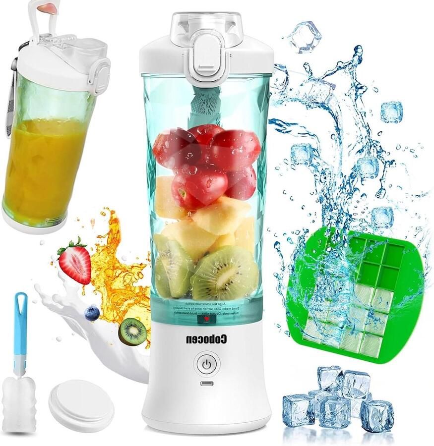 Draagbare mixer smoothie-mixer voor shakes en smoothies mini-blender met Type-C oplaadbaar 6 messen keuken kantoor reizen