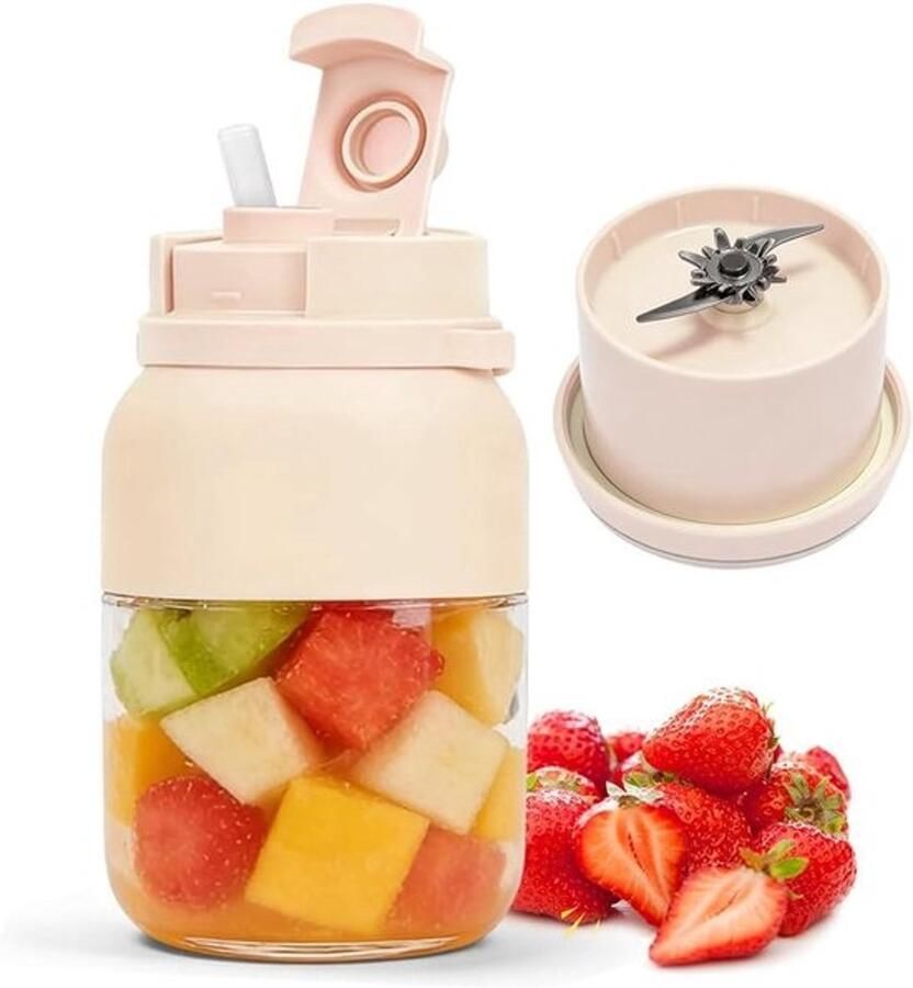 Draagbare mixer Smoothiemaker Sap bereiden 38 roestvrijstalen messen 1200 ml inhoud Crèmekleurig