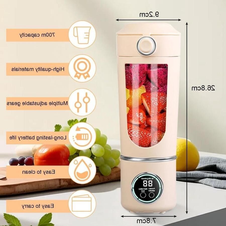 Draagbare mixer Smoothiemaker shakes Gezonde drankjes maken 12 roestvrijstalen messen 700 ml capaciteit Beige
