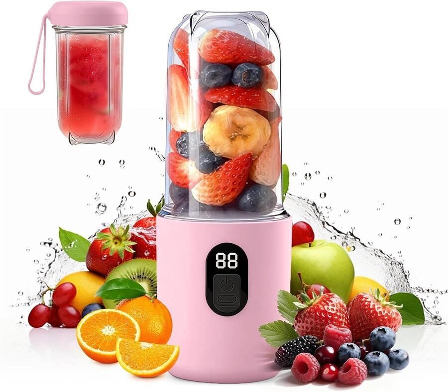 Draagbare Mixer Smoothie Maker Verse Sappen Maken 16-Blads Krachtige Motor 500 ml Roze