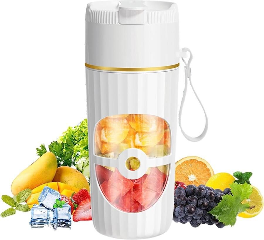 Draagbare Mixer Wit 21 x 9 x 9 cm USB Oplaadbare Smoothie Maker met 10 Roestvrij Stalen Messen Voor Shakes en Smoothies