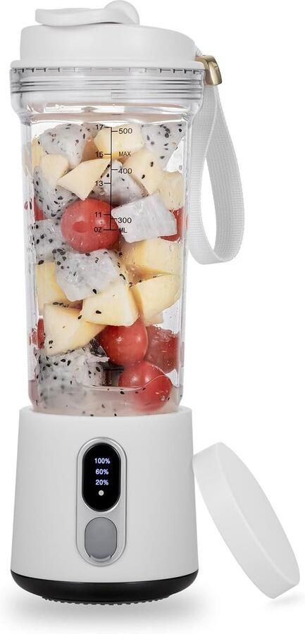 Draagbare Mixer Wit 500 ml Oplaadbare Blender met 6 Roestvrijstalen Messen Voor Smoothies en Eiwitshakes