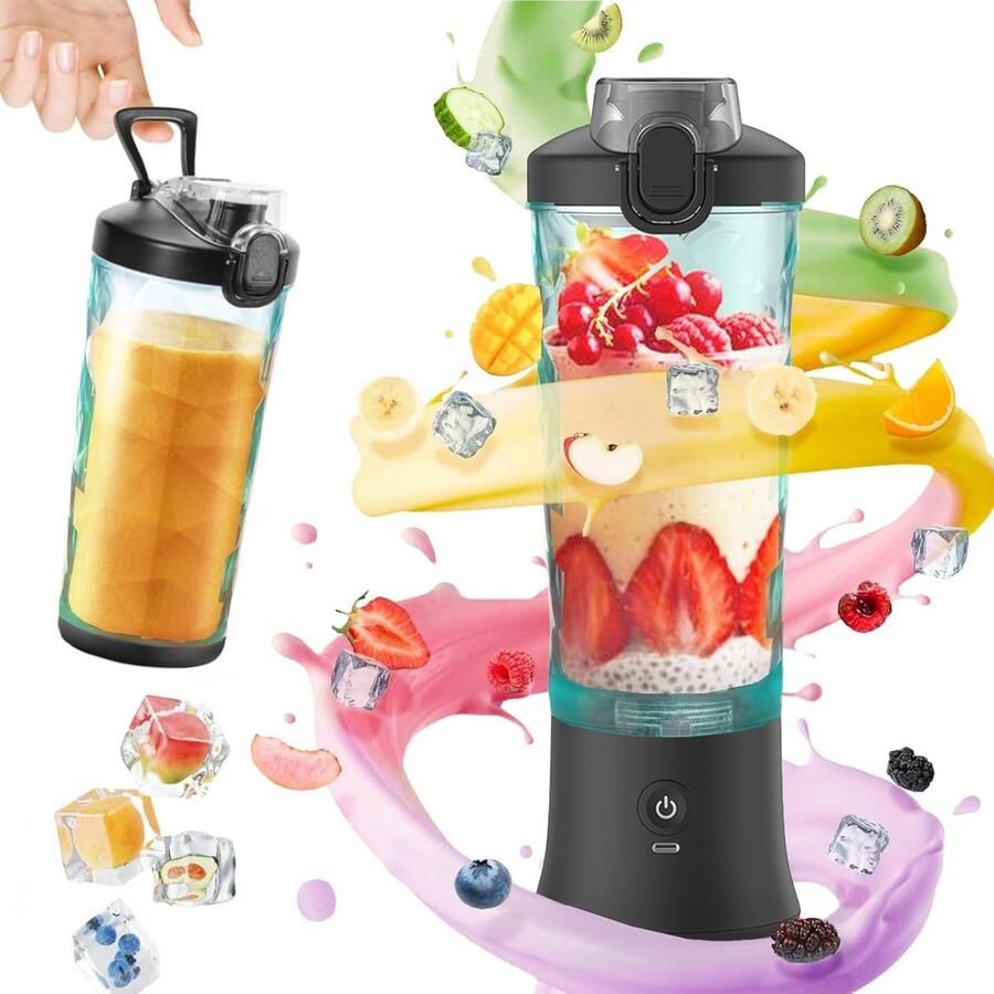 Draagbare Mixer Zwart 600 ml USB-oplaadbaar Voor Sportschool en Reizen
