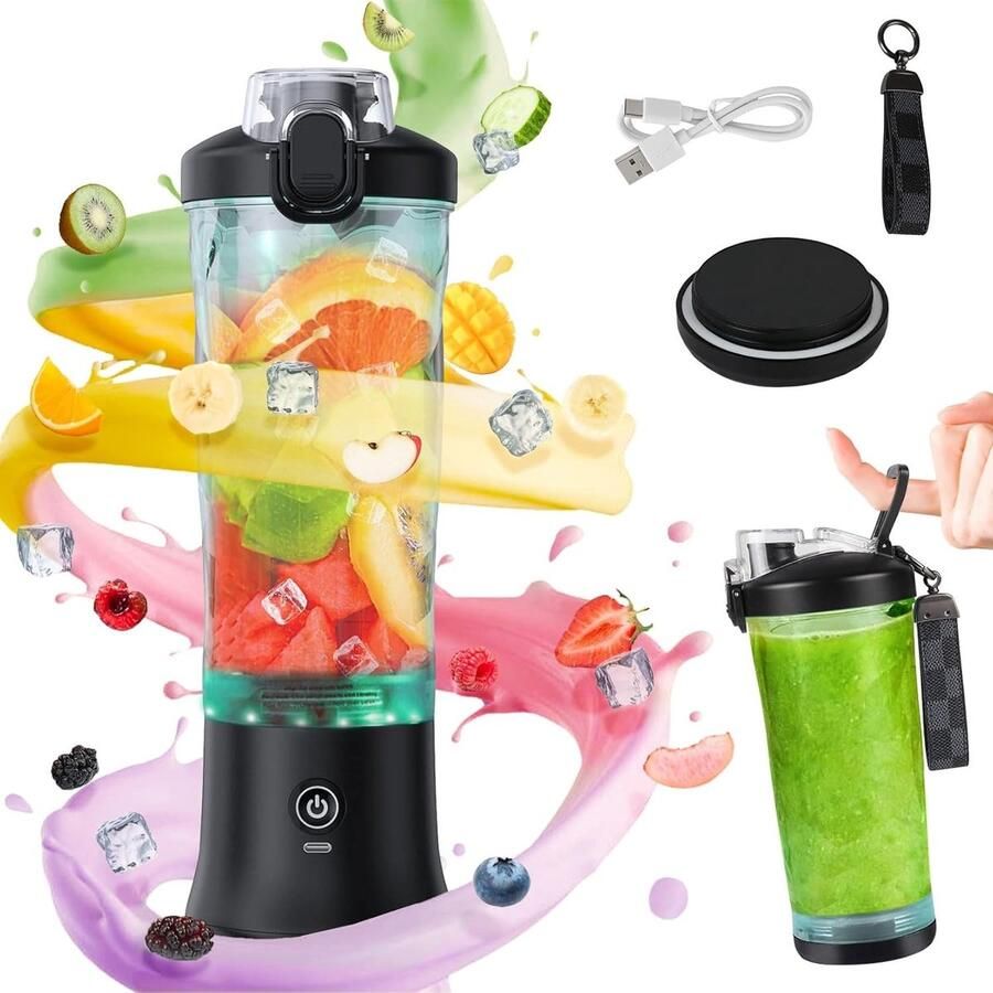 Draagbare Mixer Zwart USB-oplaadbaar 600 ml Voor Thuis Sport en Reizen