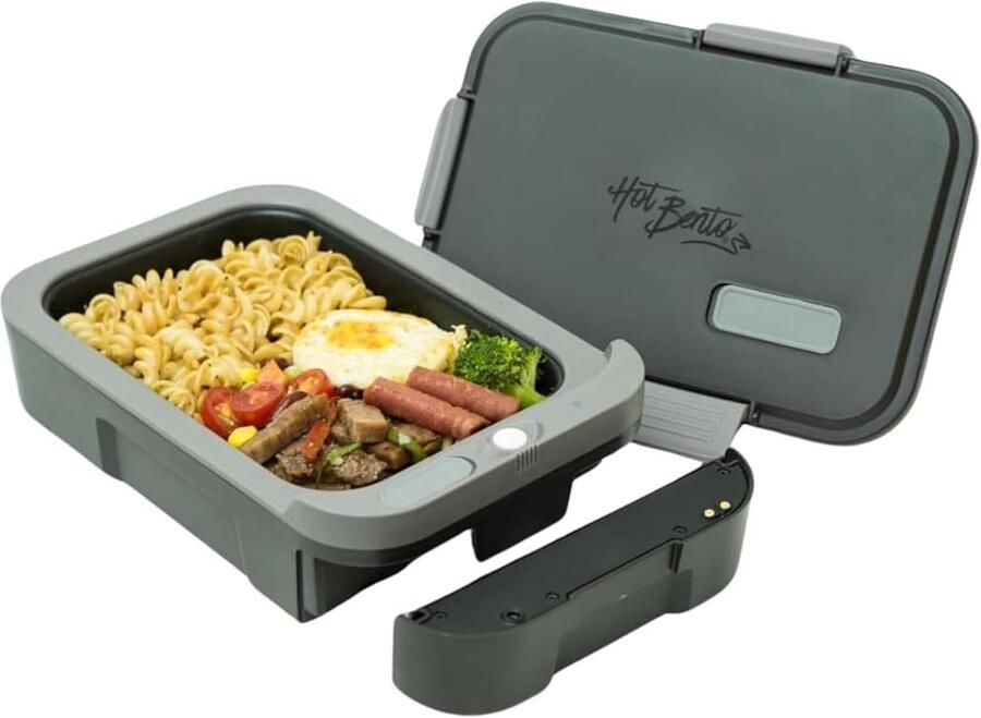Verwarmbare Lunchbox Elektrische Maaltijdbox Warme Lunch Onderweg Verwijderbare Batterij 28 x 20 x 10 cm Zwart