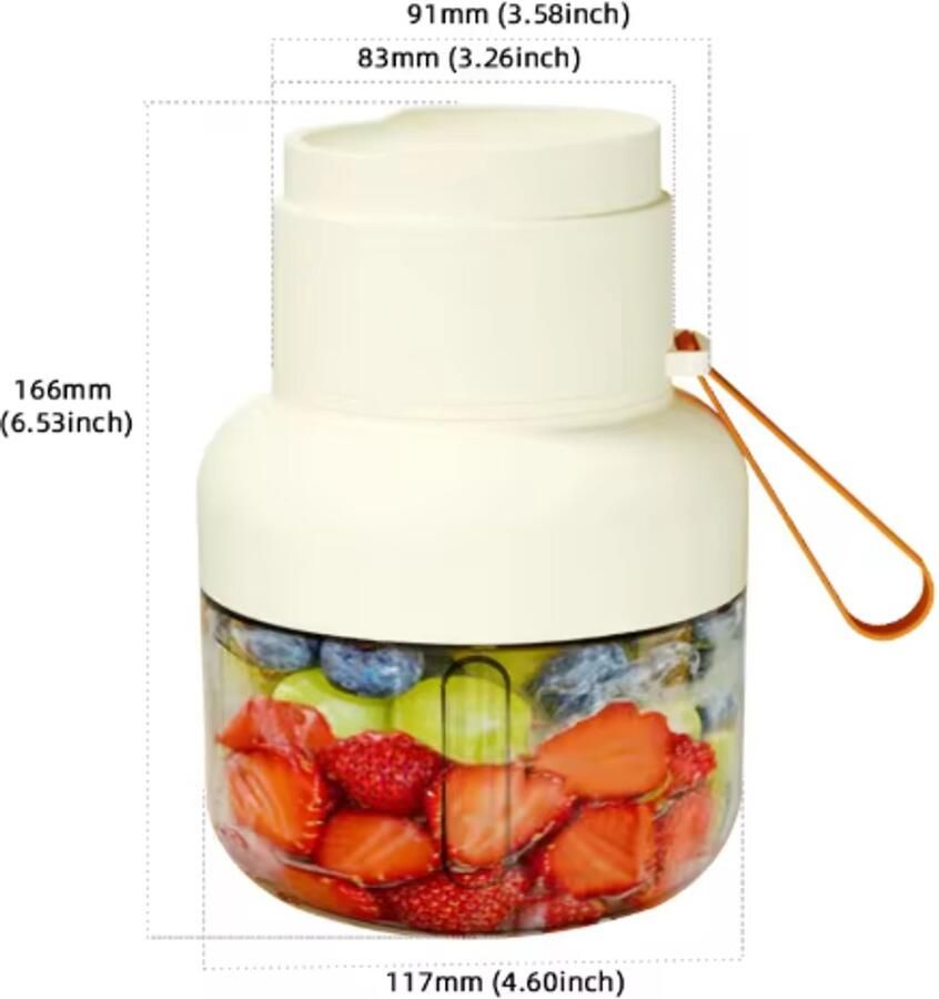 Draagbare oplaadbare sapcentrifuge met rietje USB-oplaadfunctie roestvrijstalen snijder met 12 messen maak altijd en overal vers sap Oranje