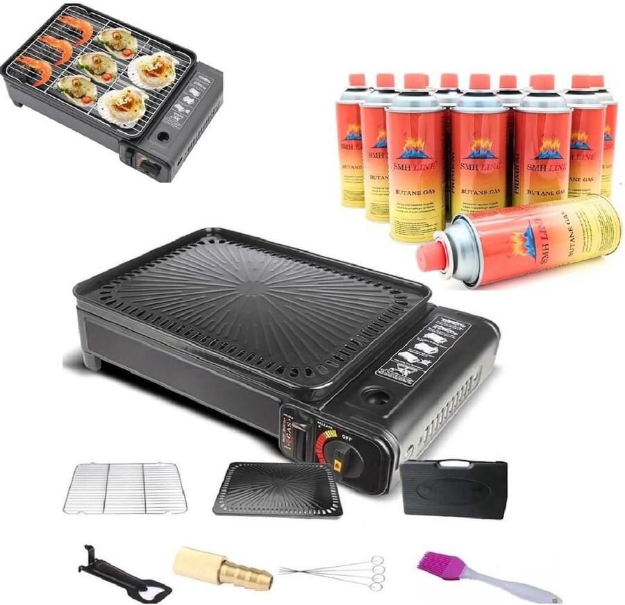 Draagbare Party Grill Gas barbecue Buiten koken Dubbele branders 35 Vierkante cm Zwart