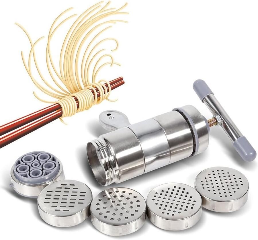 Draagbare Pastamaker van RVS met 5 Vervangbare Messen voor Thuisgebruik of Restaurants Ideaal voor Verse Noodles en Pasta Bereiden