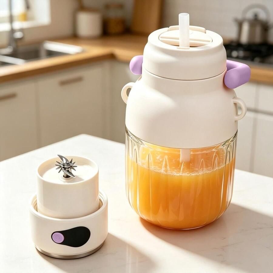 Draagbare persoonlijke blender sapbeker van ca. 935 5 g met digitaal display draadloze elektrische blender Geschikt voor smoothies en milkshakes USB-C oplaadbare lekvrije fles met rietje afneembare en gemakkelijk schoon te maken dop (paars)