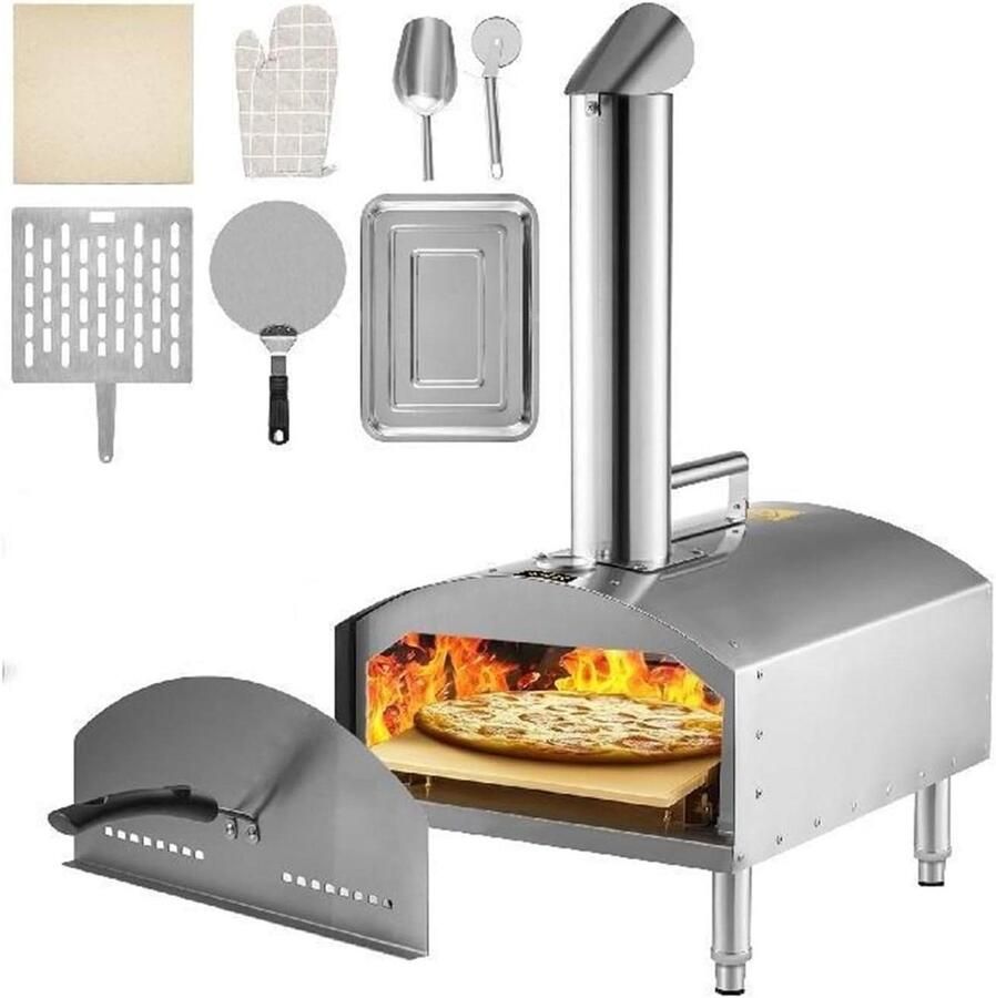 Draagbare Pizzaoven Buitenoven Pizza Houtgestookt Buiten Koken Pizza Snelle Verwarming 12 inch Zilver