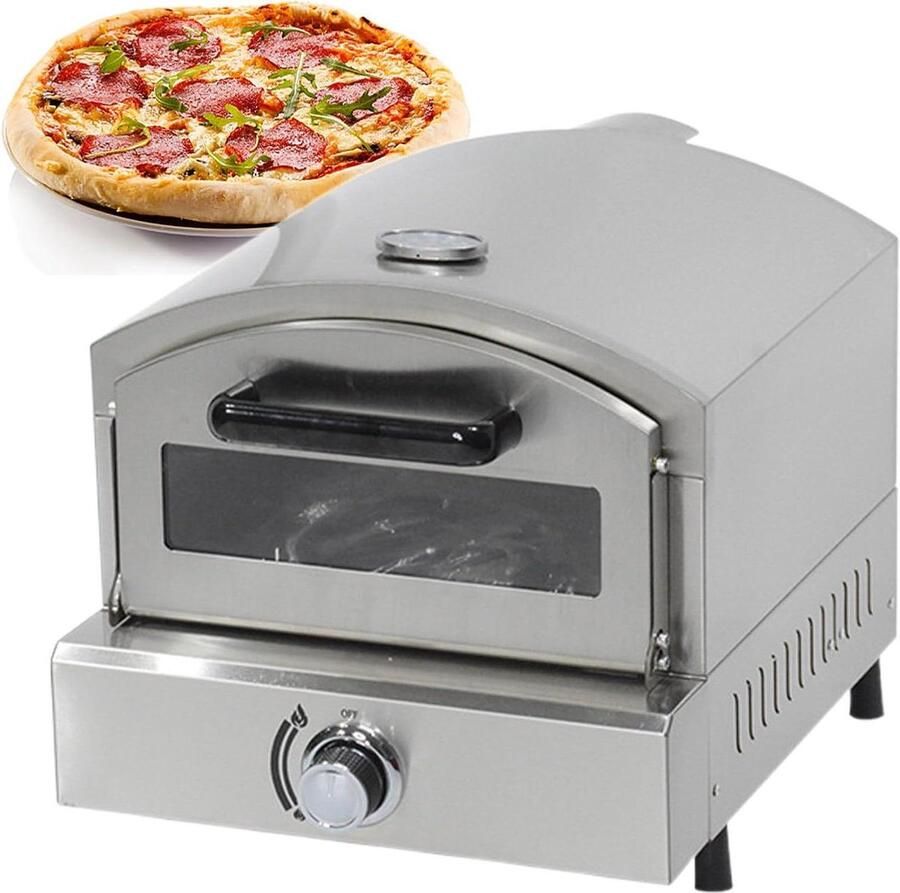 Draagbare Pizzaoven Gas Pizza Maker Buiten Koken Roestvrij Staal 425 x 520 x 410 mm Zilver
