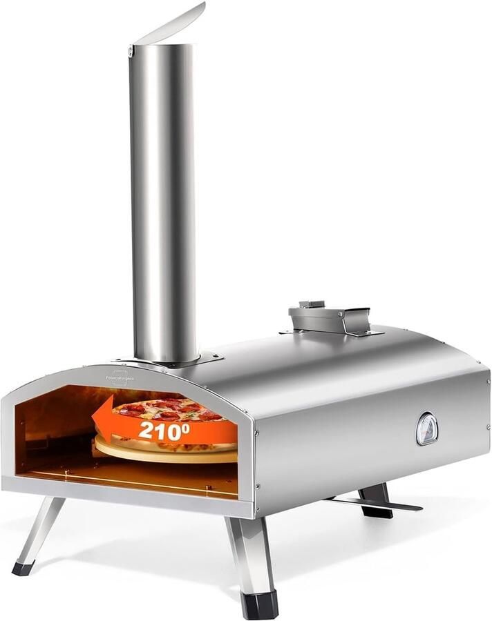 Draagbare Pizzaoven Houtgestookt Fornuis Buiten Koken Roterende Steen 305 cm Zilver