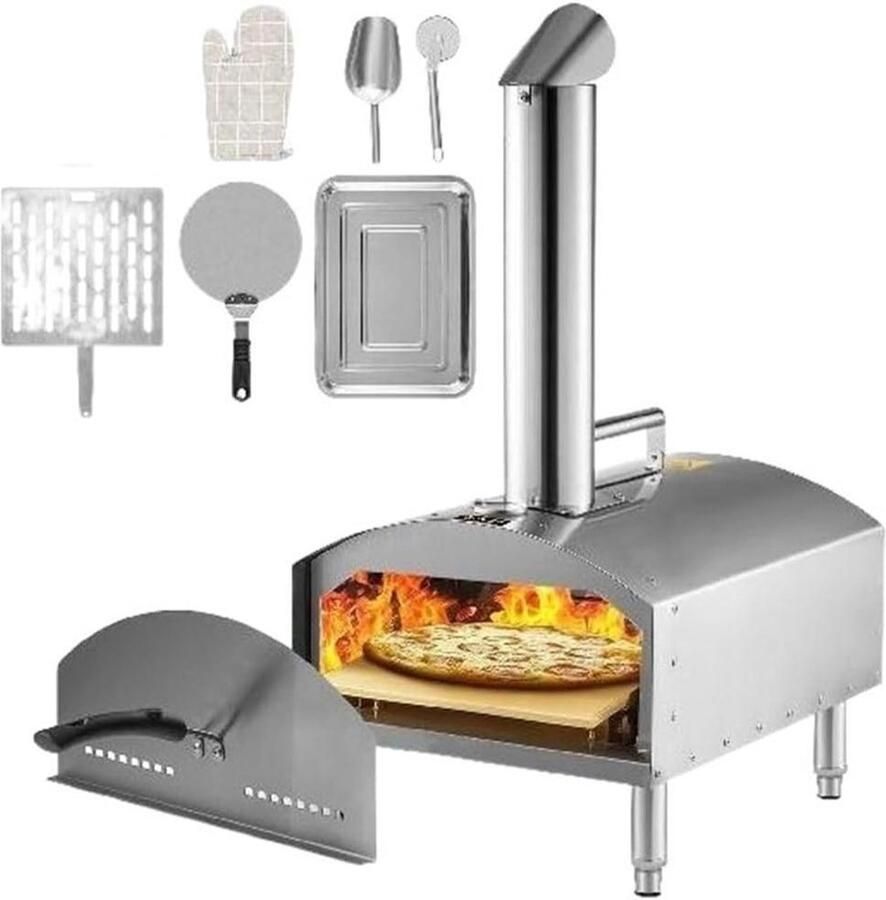 Draagbare Pizzaoven Houtgestookte Oven Buiten Koken Snel Verwarmend 12 inch Zilver