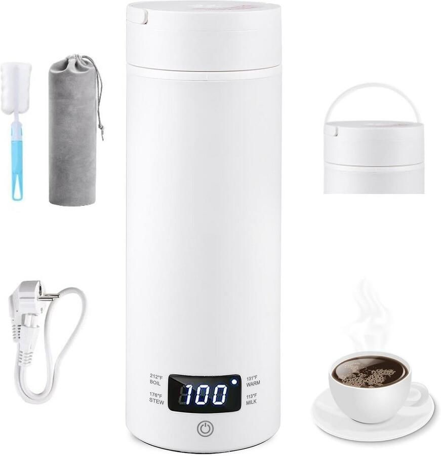 Draagbare Reiswaterkoker 500ml Roestvrij Staal met 4 Temperaturen en Warmhoudfunctie