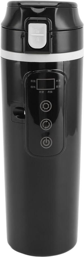 Reiswaterkoker Autobeker Warmer Warme Dranken Onderweg Intelligente Temperatuurregeling 500 ml Zwart