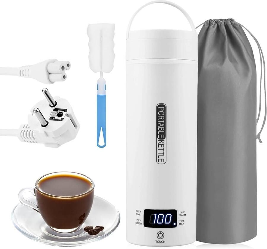 Draagbare Reiswaterkoker Wit 500 ml Roestvrij Staal Voor Thee Koffie en Melk