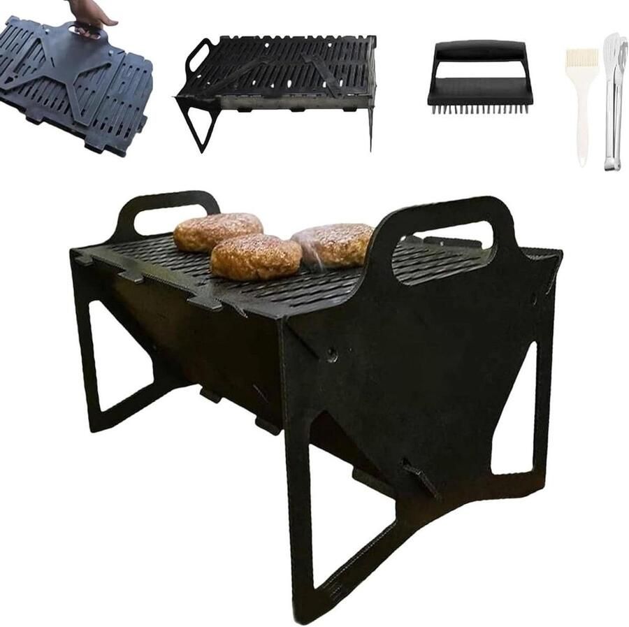 Draagbare Roestvrijstalen Grill Opvouwbare Vuurplaats Outdoor Koken Hittebestendige Structuur Compact Ontwerp Zwart
