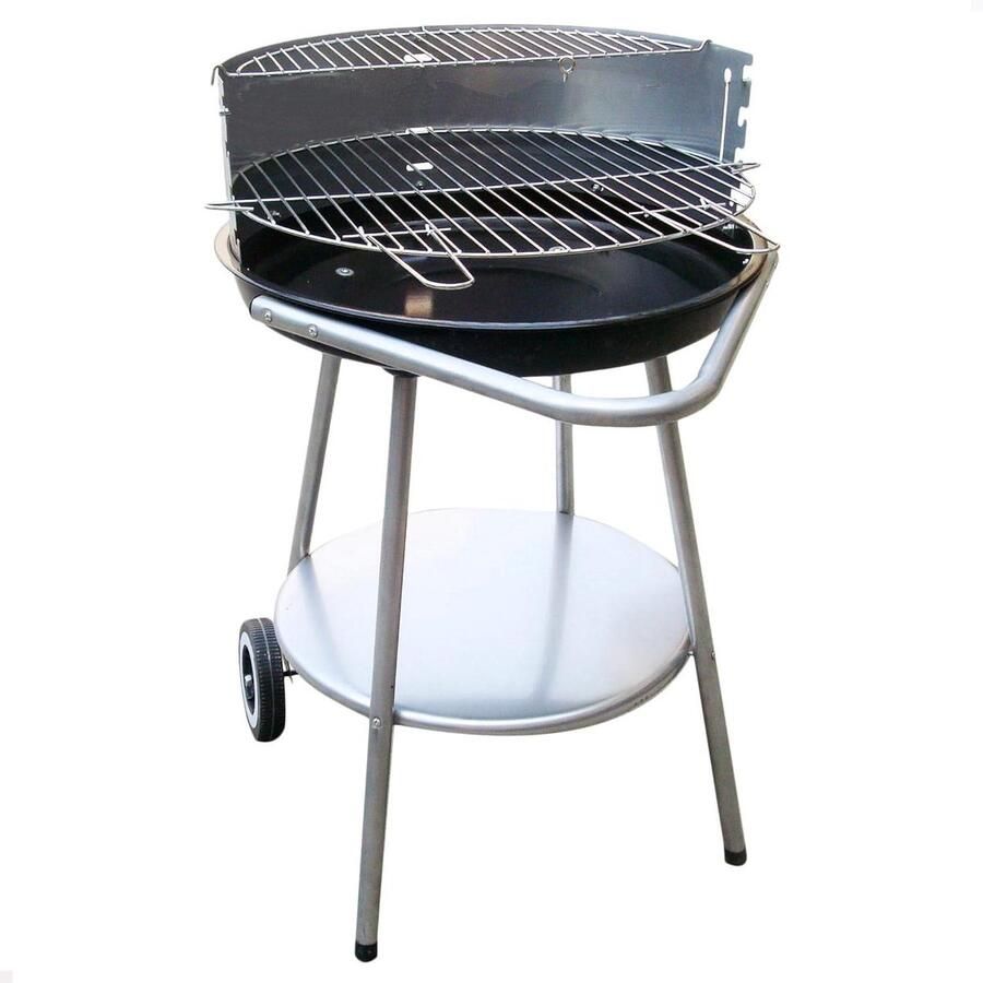 Draagbare Ronde Grill Houtskool BBQ Buiten Koken Twee Kookroosters 51 cm Diameter Zwart