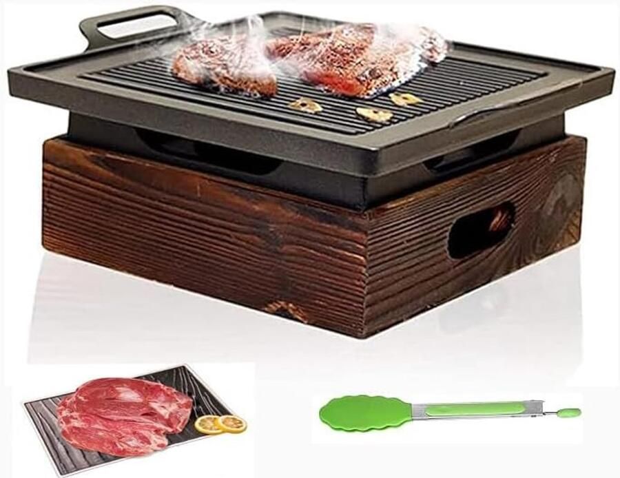 Draagbare Rookloze Grill Barbecue Tafelgrill Buiten Koken Niet-stick Pan 32x18x16cm Zwart