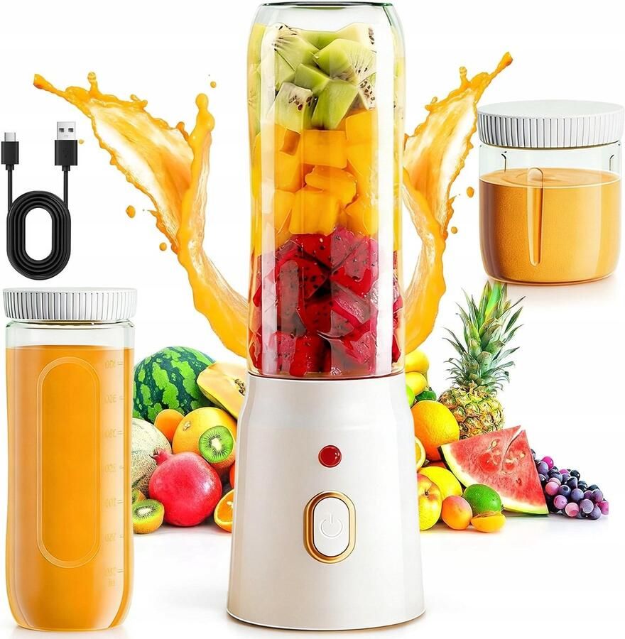 Draagbare sapcentrifuge Draagbare mixer Draadloze Persoonlijke Blender 21000rpm Wit Dubbele beker voor sap en babyvoeding 450ml & 180ml Zelfreiniging met één knop
