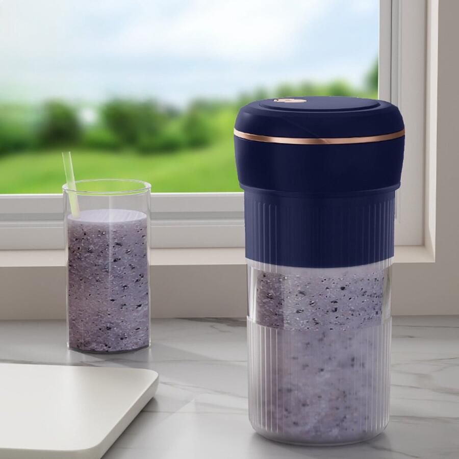 Draagbare sapcentrifuge mini blenderbeker USB oplaadbare sapcentrifuge smoothie maker draagbare blender voor fruit- en groentesmoothies met 6 messen geschikt voor op reis in de sportschool en voor het schoonmaken thuis