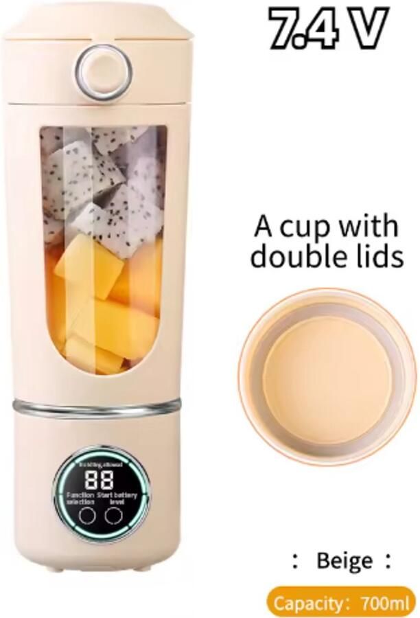 Draagbare sapcentrifuge blender grote capaciteit van 700 ml duurzame stalen messen 2-in-1 mengbeker draagbare smoothiemaker smoothiemaker beige