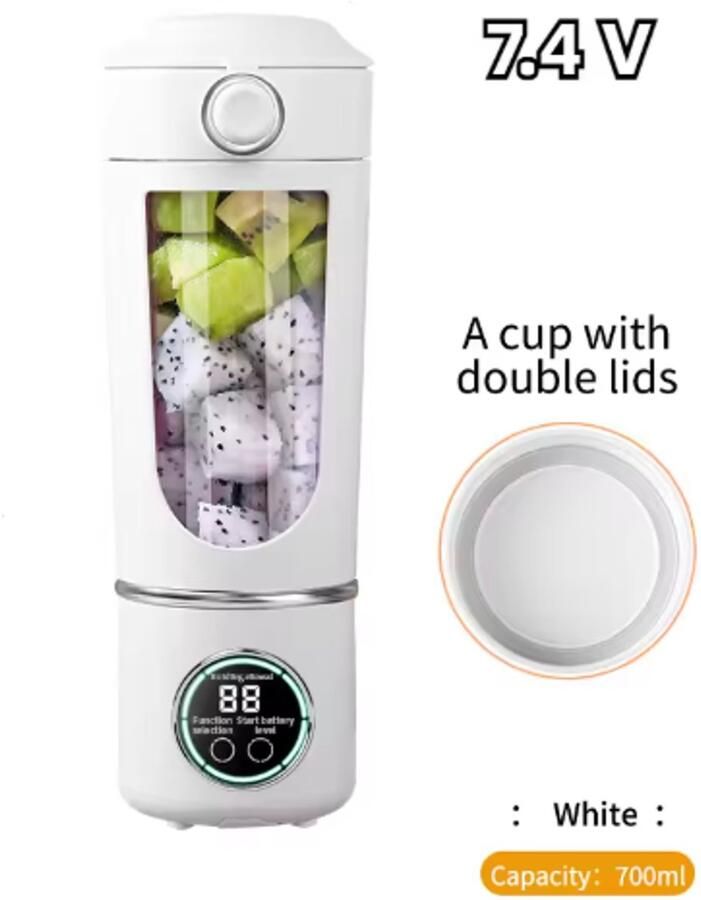 Draagbare sapcentrifuge blender grote capaciteit van 700 ml duurzame stalen messen 2-in-1 mengbeker draagbare smoothiemaker smoothiemaker wit
